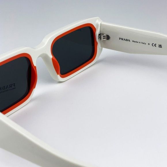Prada PR06YS 17M5S0 Sunglasses Talc Orange Dark Grey Rectangle Unisex - Picture 11 of 13